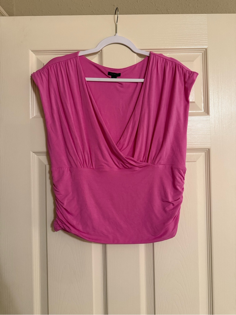 Ann Taylor Bright Pink Surplice Cap-Sleeve Top